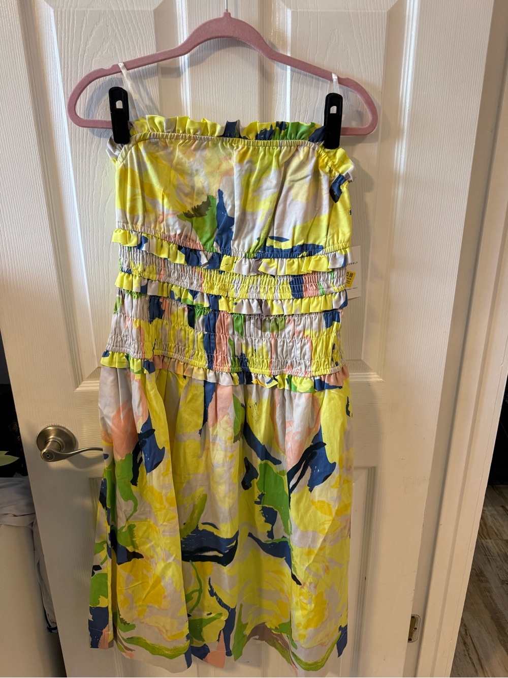 NWT-Women’s Strapless Yellow Multi Floral Smocked One-Piece